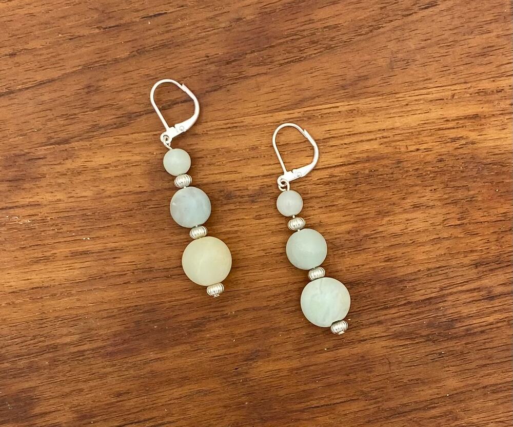 Amazonite and Silver-Plated Disc Drop Earrings Artisan Made